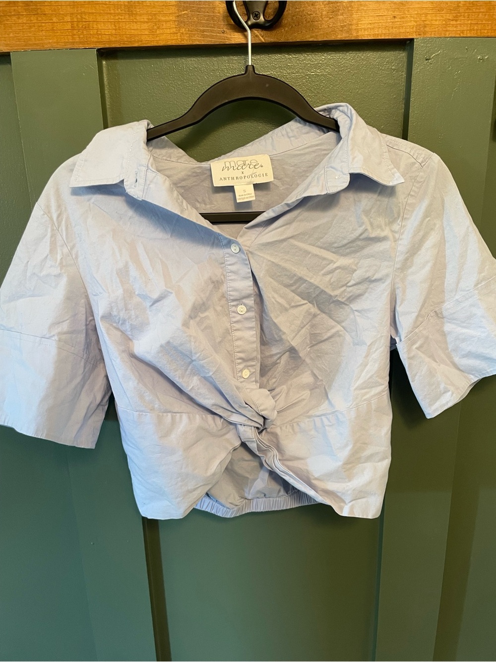 Mare Mare xAnthropologie Pale Blue Short-Sleeve Button-Tie Front Top | Small